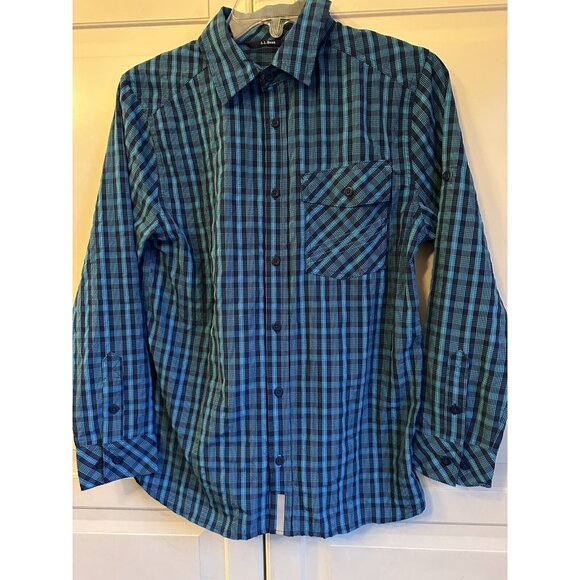 LL Bean Blouse Girls 14-16 Blue‎ Plaid Lightweight Top New - Picture 1 of 6